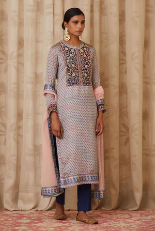 Shyam Narayan Prasad-Grey Embroidered Kurta Set-INDIASPOPUP.COM