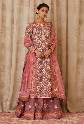 Shyam Narayan Prasad-Purple Embroidered Kurta Skirt Set-INDIASPOPUP.COM
