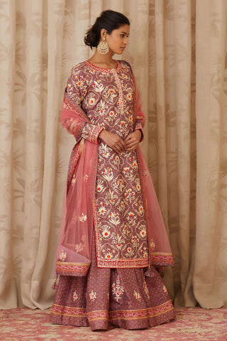 Shyam Narayan Prasad-Purple Embroidered Kurta Skirt Set-INDIASPOPUP.COM
