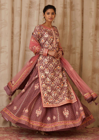 Shyam Narayan Prasad-Purple Embroidered Kurta Skirt Set-INDIASPOPUP.COM