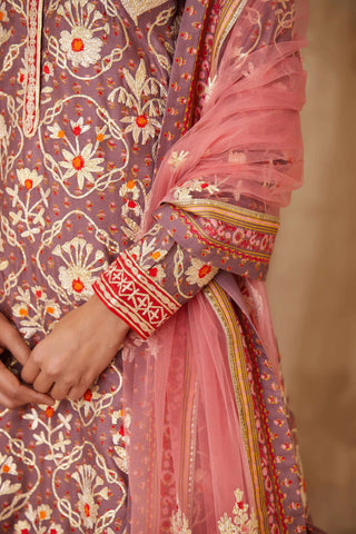 Shyam Narayan Prasad-Purple Embroidered Kurta Skirt Set-INDIASPOPUP.COM