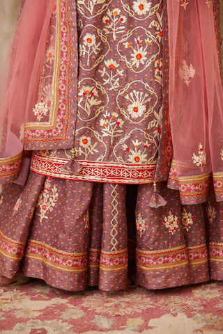 Shyam Narayan Prasad-Purple Embroidered Kurta Skirt Set-INDIASPOPUP.COM