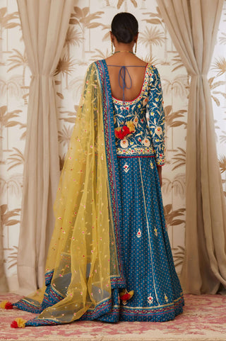 Shyam Narayan Prasad-Blue Embroidered Kurta Skirt Set-INDIASPOPUP.COM