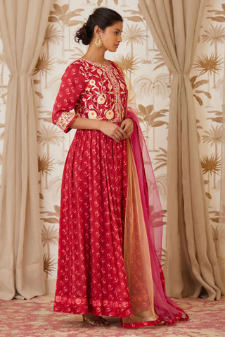 Shyam Narayan Prasad-Red Embroidered Anarkali Set-INDIASPOPUP.COM