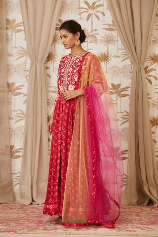 Shyam Narayan Prasad-Red Embroidered Anarkali Set-INDIASPOPUP.COM