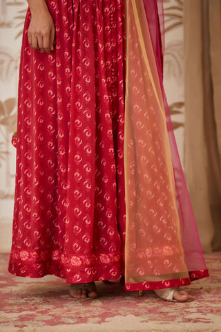 Shyam Narayan Prasad-Red Embroidered Anarkali Set-INDIASPOPUP.COM