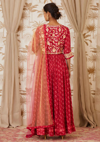 Shyam Narayan Prasad-Red Embroidered Anarkali Set-INDIASPOPUP.COM