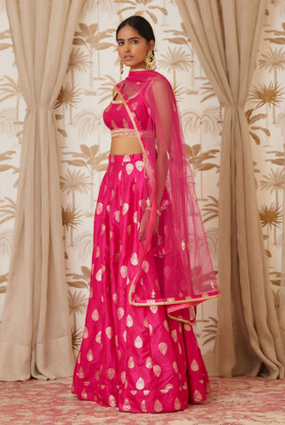 Shyam Narayan Prasad-Pink Brocade Silk Lehenga Set-INDIASPOPUP.COM