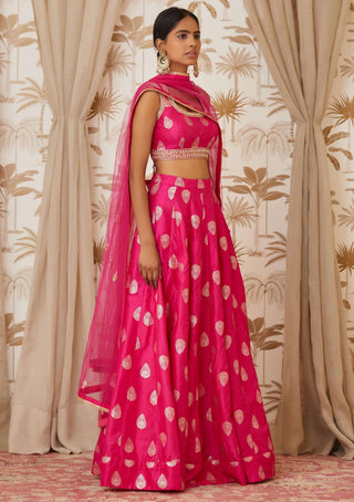 Shyam Narayan Prasad-Pink Brocade Silk Lehenga Set-INDIASPOPUP.COM