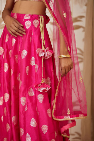 Shyam Narayan Prasad-Pink Brocade Silk Lehenga Set-INDIASPOPUP.COM
