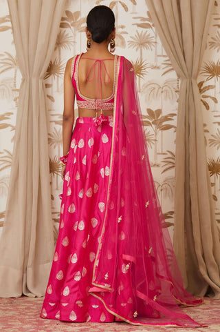 Shyam Narayan Prasad-Pink Brocade Silk Lehenga Set-INDIASPOPUP.COM