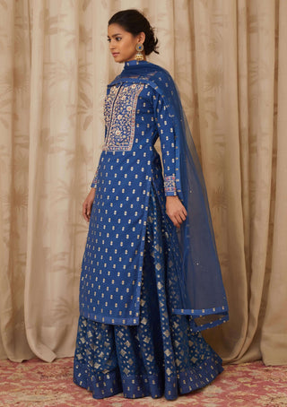 Shyam Narayan Prasad-Blue Brocade Kurta Skirt Set-INDIASPOPUP.COM