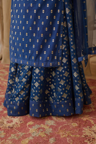 Shyam Narayan Prasad-Blue Brocade Kurta Skirt Set-INDIASPOPUP.COM