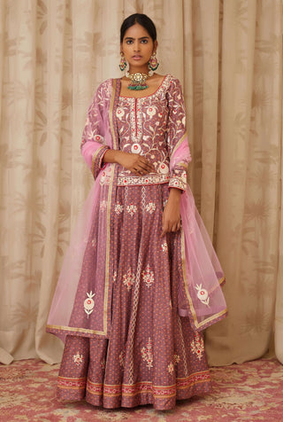 Shyam Narayan Prasad-Purple Embroidered Kurti Lehenga Set-INDIASPOPUP.COM