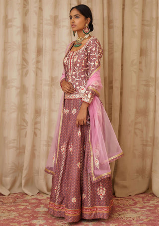 Shyam Narayan Prasad-Purple Embroidered Kurti Lehenga Set-INDIASPOPUP.COM