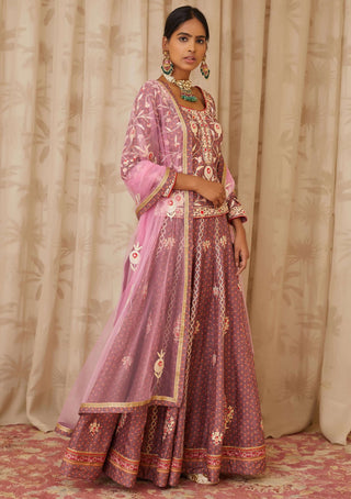 Shyam Narayan Prasad-Purple Embroidered Kurti Lehenga Set-INDIASPOPUP.COM
