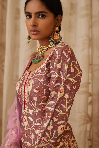 Shyam Narayan Prasad-Purple Embroidered Kurti Lehenga Set-INDIASPOPUP.COM