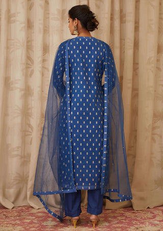 Shyam Narayan Prasad-Blue Brocade Kurta Set-INDIASPOPUP.COM