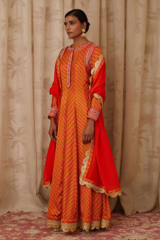 Shyam Narayan Prasad-Orange Embroidered Anarkali Set-INDIASPOPUP.COM