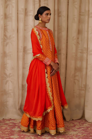 Shyam Narayan Prasad-Orange Embroidered Anarkali Set-INDIASPOPUP.COM