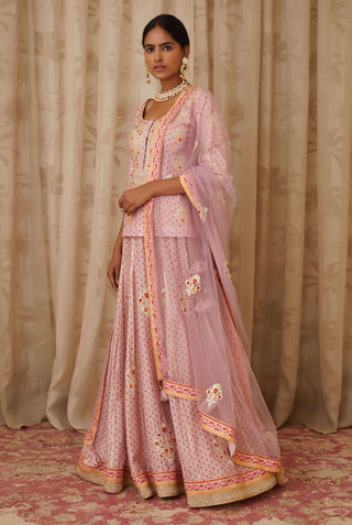 Shyam Narayan Prasad-Purple Embroidered Short Kurta & Skirt Set-INDIASPOPUP.COM