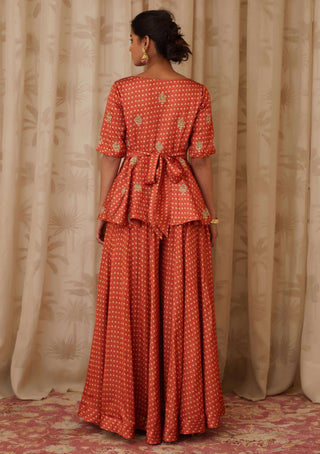 Shyam Narayan Prasad-Orange Embroidered Peplum Kurti Set-INDIASPOPUP.COM