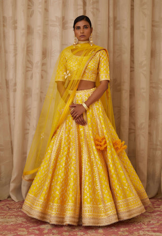 Shyam Narayan Prasad-Yellow Embroidered Lehenga Set-INDIASPOPUP.COM