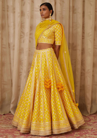 Shyam Narayan Prasad-Yellow Embroidered Lehenga Set-INDIASPOPUP.COM