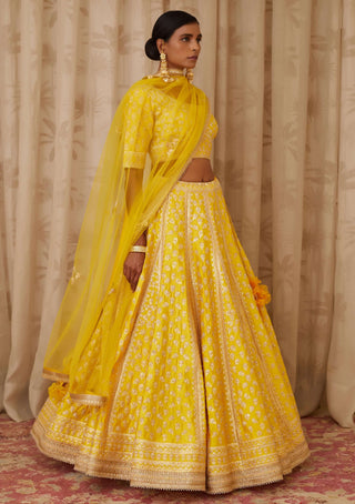 Shyam Narayan Prasad-Yellow Embroidered Lehenga Set-INDIASPOPUP.COM