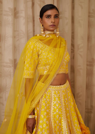 Shyam Narayan Prasad-Yellow Embroidered Lehenga Set-INDIASPOPUP.COM