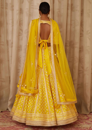 Shyam Narayan Prasad-Yellow Embroidered Lehenga Set-INDIASPOPUP.COM