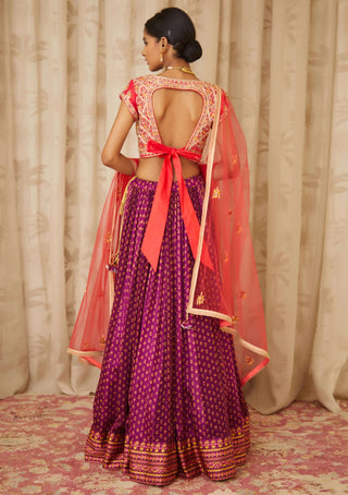 Shyam Narayan Prasad-Red Purple Embroidered Lehenga Set-INDIASPOPUP.COM