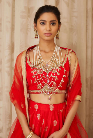 Shyam Narayan Prasad-Red Embroidered Lehenga Set-INDIASPOPUP.COM