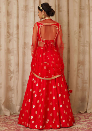 Shyam Narayan Prasad-Red Embroidered Lehenga Set-INDIASPOPUP.COM