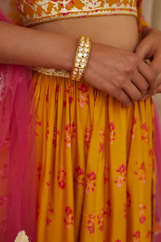 Shyam Narayan Prasad-Mustard Embroidered Lehenga Set-INDIASPOPUP.COM