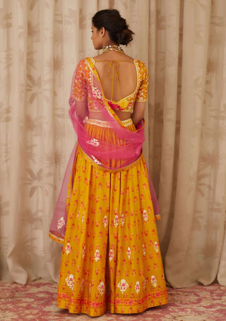 Shyam Narayan Prasad-Mustard Embroidered Lehenga Set-INDIASPOPUP.COM