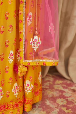 Shyam Narayan Prasad-Mustard Embroidered Lehenga Set-INDIASPOPUP.COM