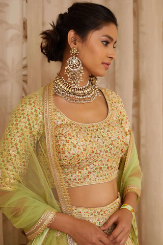 Shyam Narayan Prasad-Green Embroidered Lehenga Set-INDIASPOPUP.COM