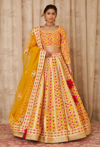 Shyam Narayan Prasad-Yellow Embroidered Lehenga Set-INDIASPOPUP.COM