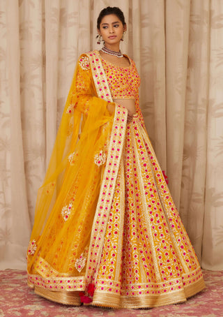 Shyam Narayan Prasad-Yellow Embroidered Lehenga Set-INDIASPOPUP.COM