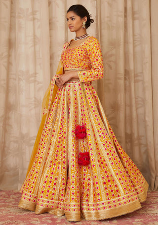 Shyam Narayan Prasad-Yellow Embroidered Lehenga Set-INDIASPOPUP.COM