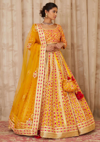Shyam Narayan Prasad-Yellow Embroidered Lehenga Set-INDIASPOPUP.COM