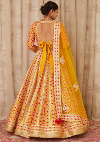 Shyam Narayan Prasad-Yellow Embroidered Lehenga Set-INDIASPOPUP.COM