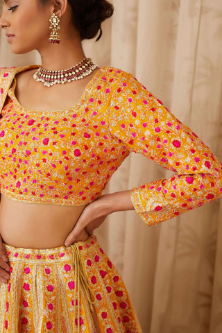 Shyam Narayan Prasad-Yellow Embroidered Lehenga Set-INDIASPOPUP.COM