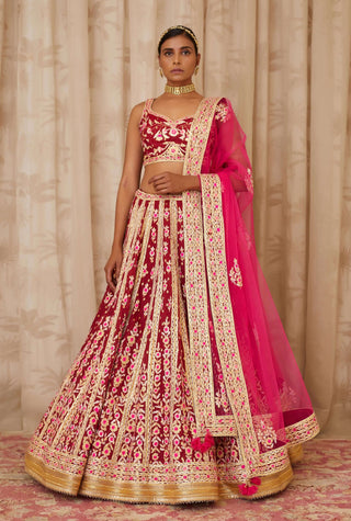 Shyam Narayan Prasad-Red Brocade Lehenga Set-INDIASPOPUP.COM