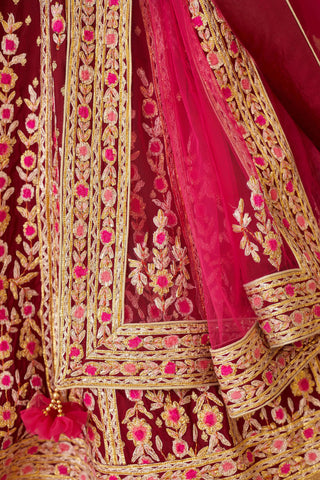 Shyam Narayan Prasad-Red Brocade Lehenga Set-INDIASPOPUP.COM