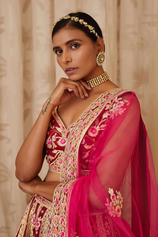 Shyam Narayan Prasad-Red Brocade Lehenga Set-INDIASPOPUP.COM