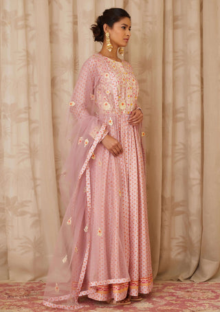 Shyam Narayan Prasad-Purple Embroidered Anarkali Set-INDIASPOPUP.COM