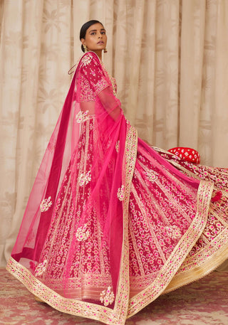 Shyam Narayan Prasad-Red Embroidered Brocade Lehenga Set-INDIASPOPUP.COM