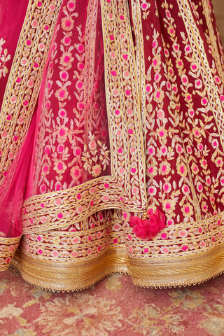 Shyam Narayan Prasad-Red Embroidered Brocade Lehenga Set-INDIASPOPUP.COM